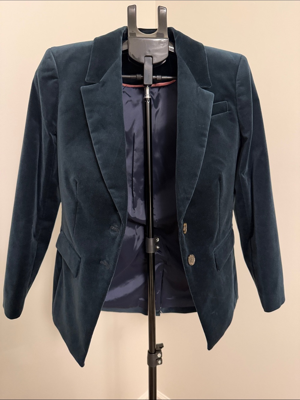 Women's Navy Velvet Blazer Jacket - Classic Tailored Style